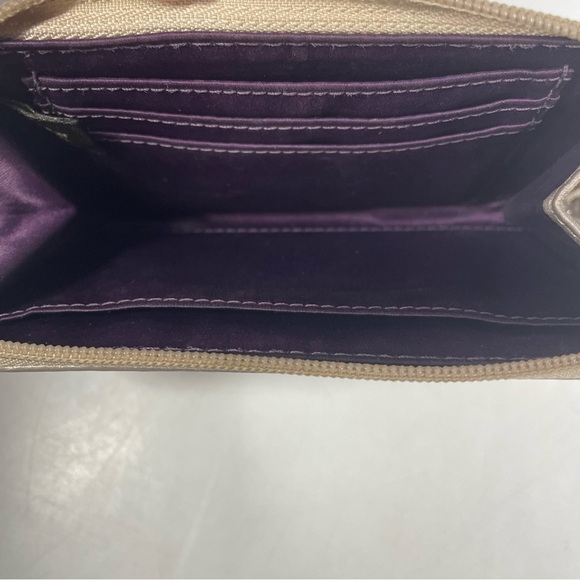 Coach Gold Leather Metallic Wallet Wristlet Zip-Around Small Clutch Handbag - Picture 3 of 3